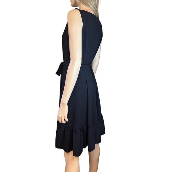 Calvin Klein Tiered Dress Fit and Flare Sleeveless Belted Pockets Navy Blue - Picture 10 of 16